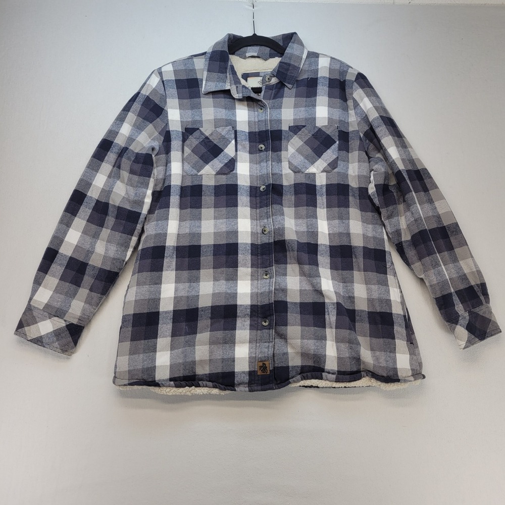 Legendary Whitetails Flannel Shirt Jacket Mens XL Blue Plaid Sherpa Fleece Lined